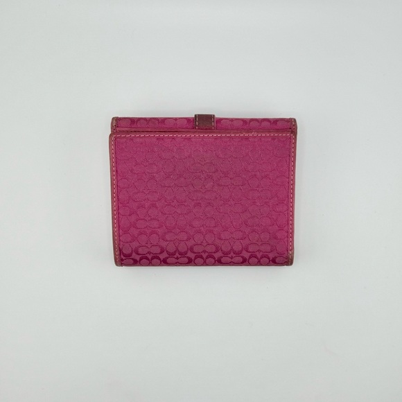 Coach Signature Mini C Canvas Fuchsia Compact Wallet with Silver Hardware - Picture 12 of 13